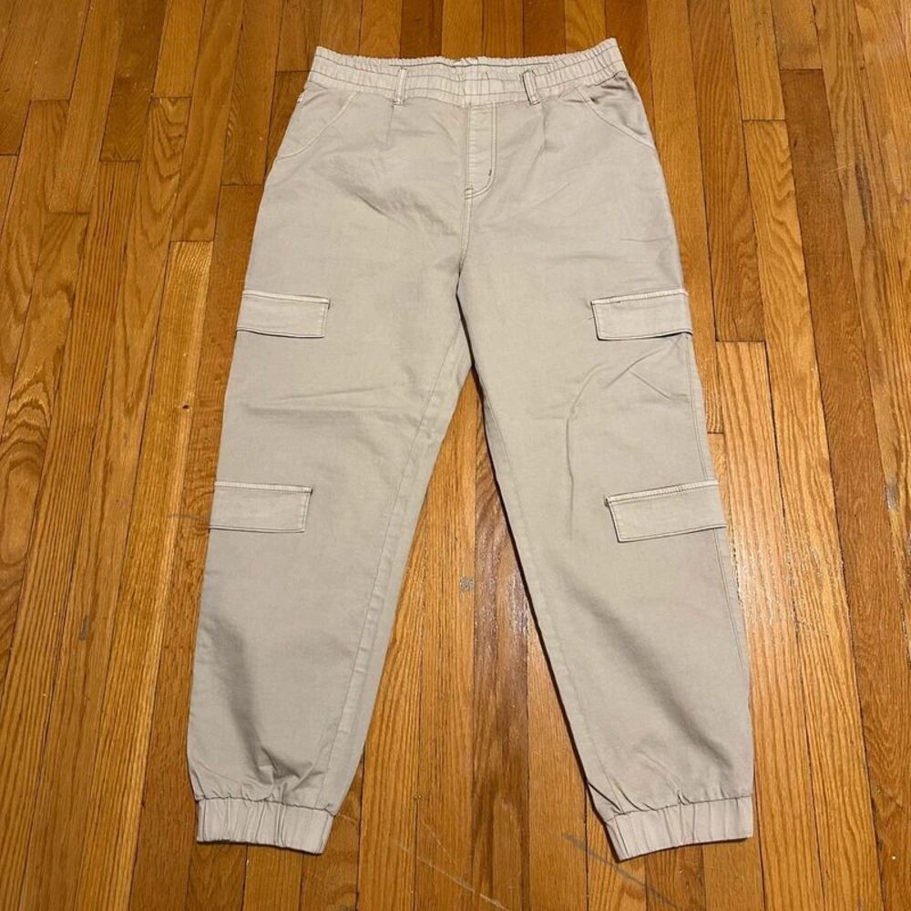 Women’s Size 15/16 Beige Cargo Jogger Pants Stretch Elastic Utility Pockets
